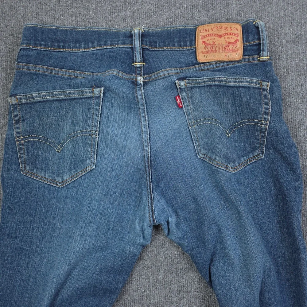 Levi 511 Jeans Mens W34 L34 Blue Slim Fit Denim High Rise Distressed Grunge